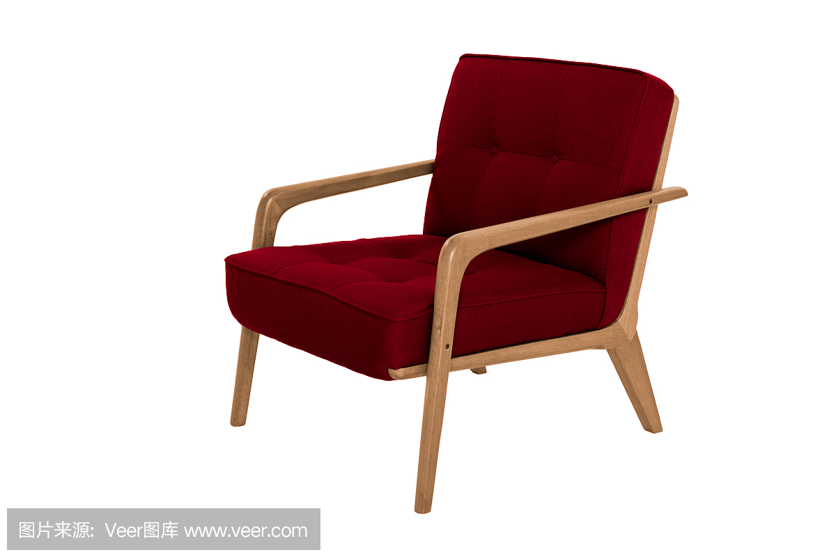 红色织物和木制扶手椅现代设计师
